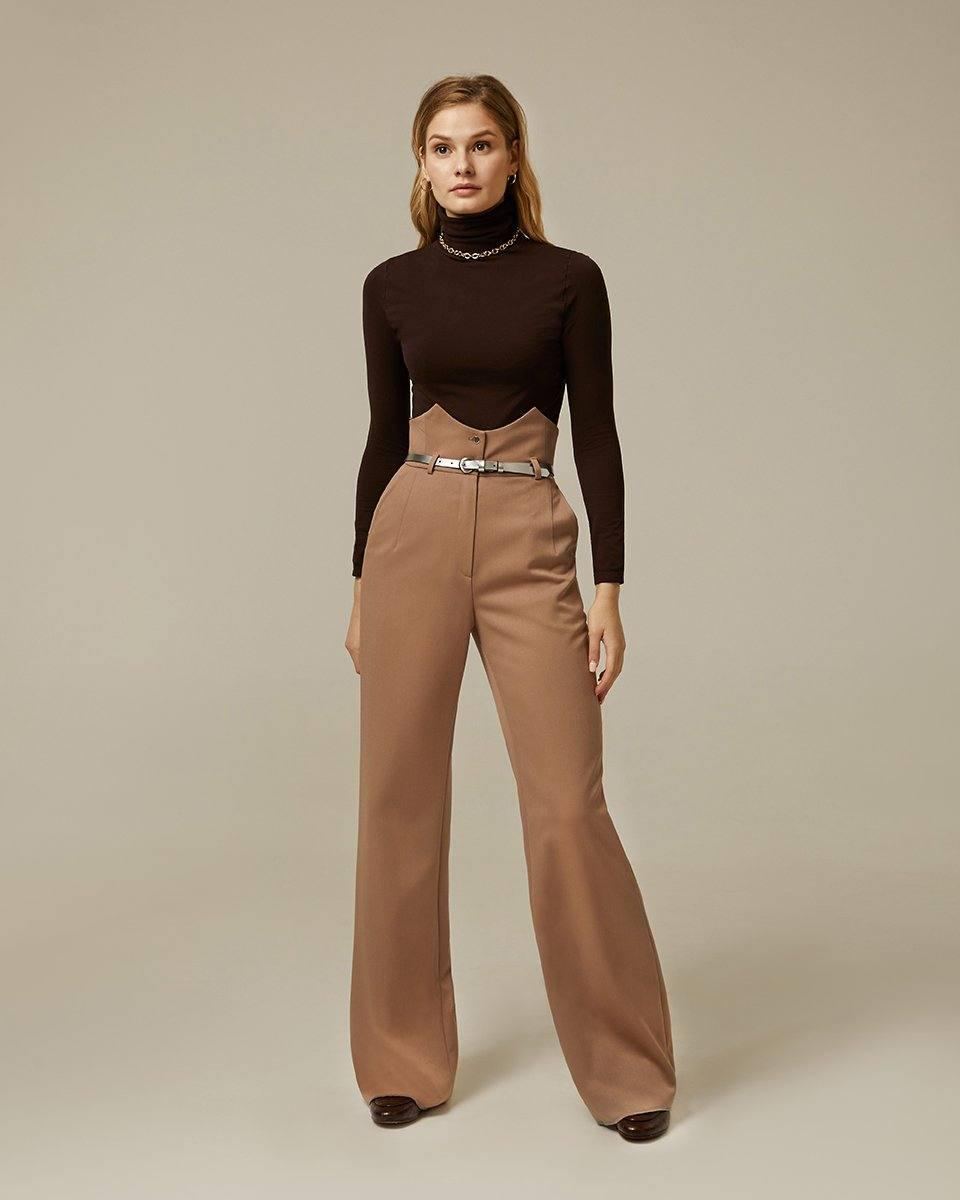 Timeless Elegance: Beige Flared High-Waisted Trousers